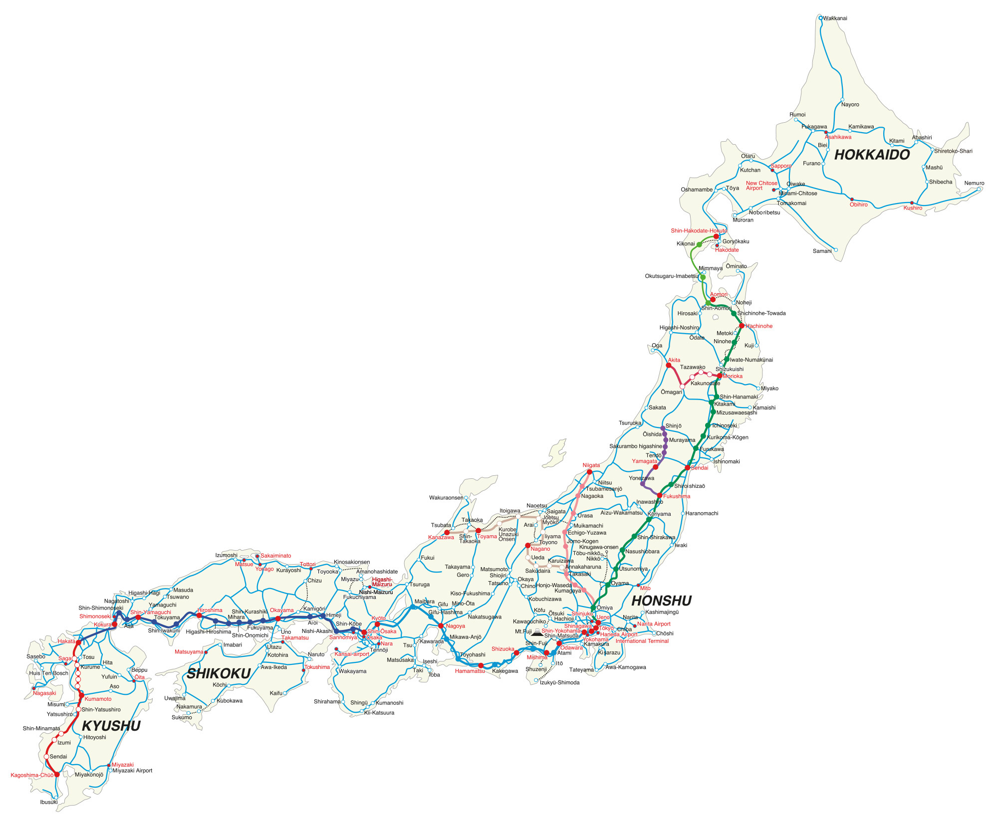 JR Trains network in Japan