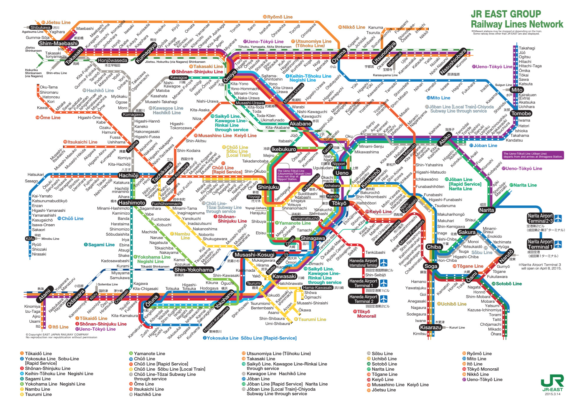 JR transportation network map in Tokyo